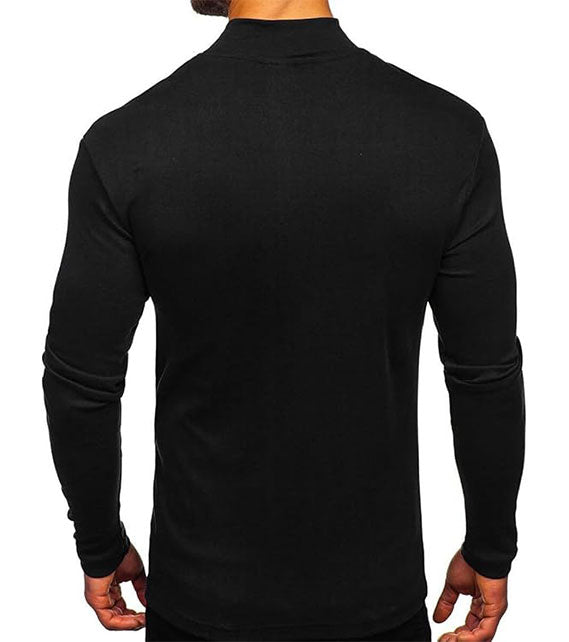 YOUTHUP Men's T-Shirt with High Neck, Long Sleeves, Solid Color, Slim Fit, Spring Autumn