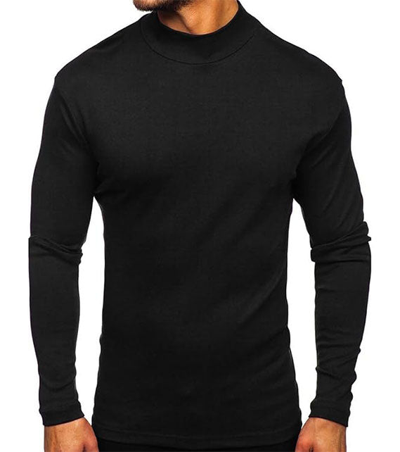 YOUTHUP Men's T-Shirt with High Neck, Long Sleeves, Solid Color, Slim Fit, Spring Autumn