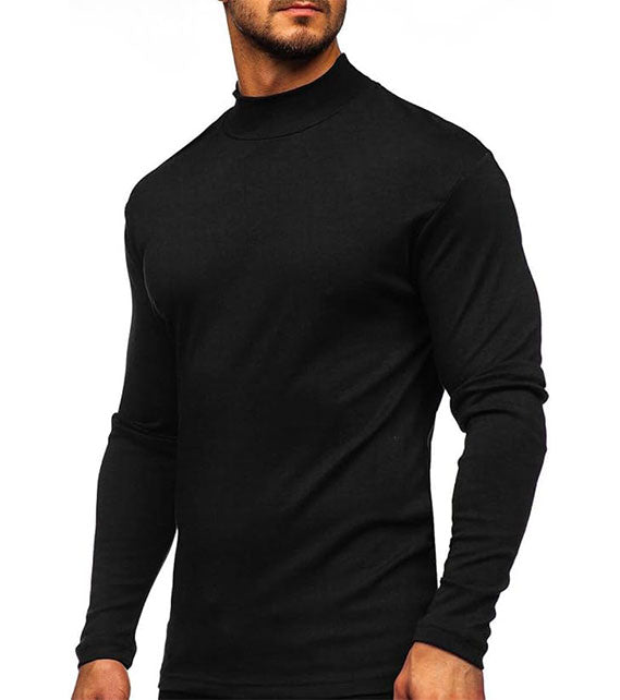 YOUTHUP Men's T-Shirt with High Neck, Long Sleeves, Solid Color, Slim Fit, Spring Autumn