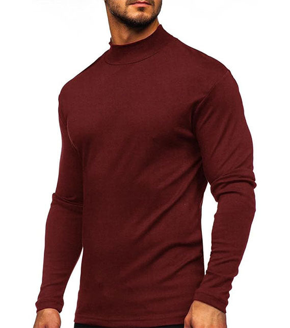 YOUTHUP Men's T-Shirt with High Neck, Long Sleeves, Solid Color, Slim Fit, Spring Autumn