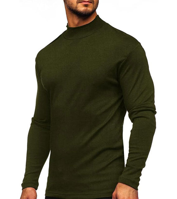 YOUTHUP Men's T-Shirt with High Neck, Long Sleeves, Solid Color, Slim Fit, Spring Autumn
