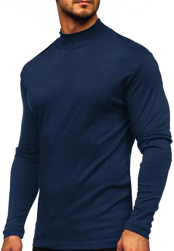 YOUTHUP Men's T-Shirt with High Neck, Long Sleeves, Solid Color, Slim Fit, Spring Autumn
