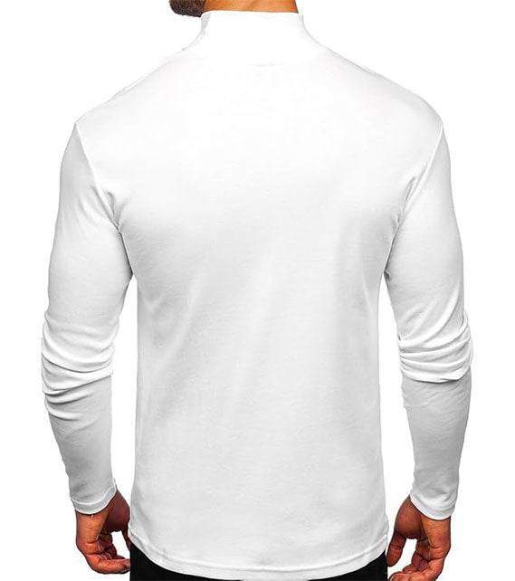 YOUTHUP Men's T-Shirt with High Neck, Long Sleeves, Solid Color, Slim Fit, Spring Autumn