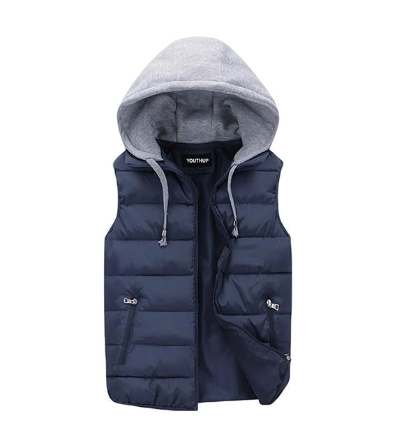 YOUTHUP Men's Outwear Gilets Winter Padded Gilet with Hood Thick Puffer Quilted Body Warmer Sleeveless Jacket