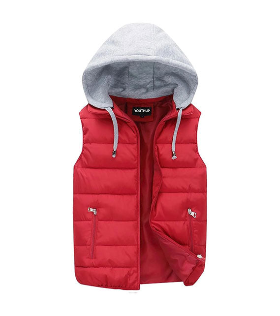 YOUTHUP Men's Outwear Gilets Winter Padded Gilet with Hood Thick Puffer Quilted Body Warmer Sleeveless Jacket
