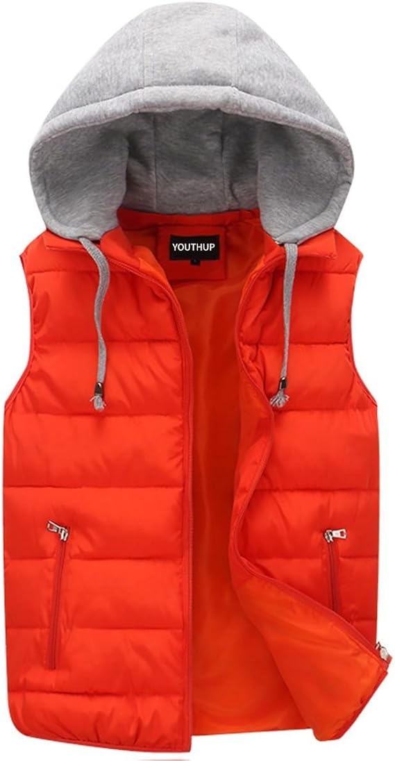 YOUTHUP Men's Sleeveless Quilted Down Jacket, Lightweight Color Hooded Vest, Thick Coats for Winter.
