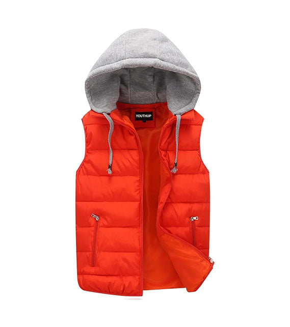 YOUTHUP Men's Outwear Gilets Winter Padded Gilet with Hood Thick Puffer Quilted Body Warmer Sleeveless Jacket