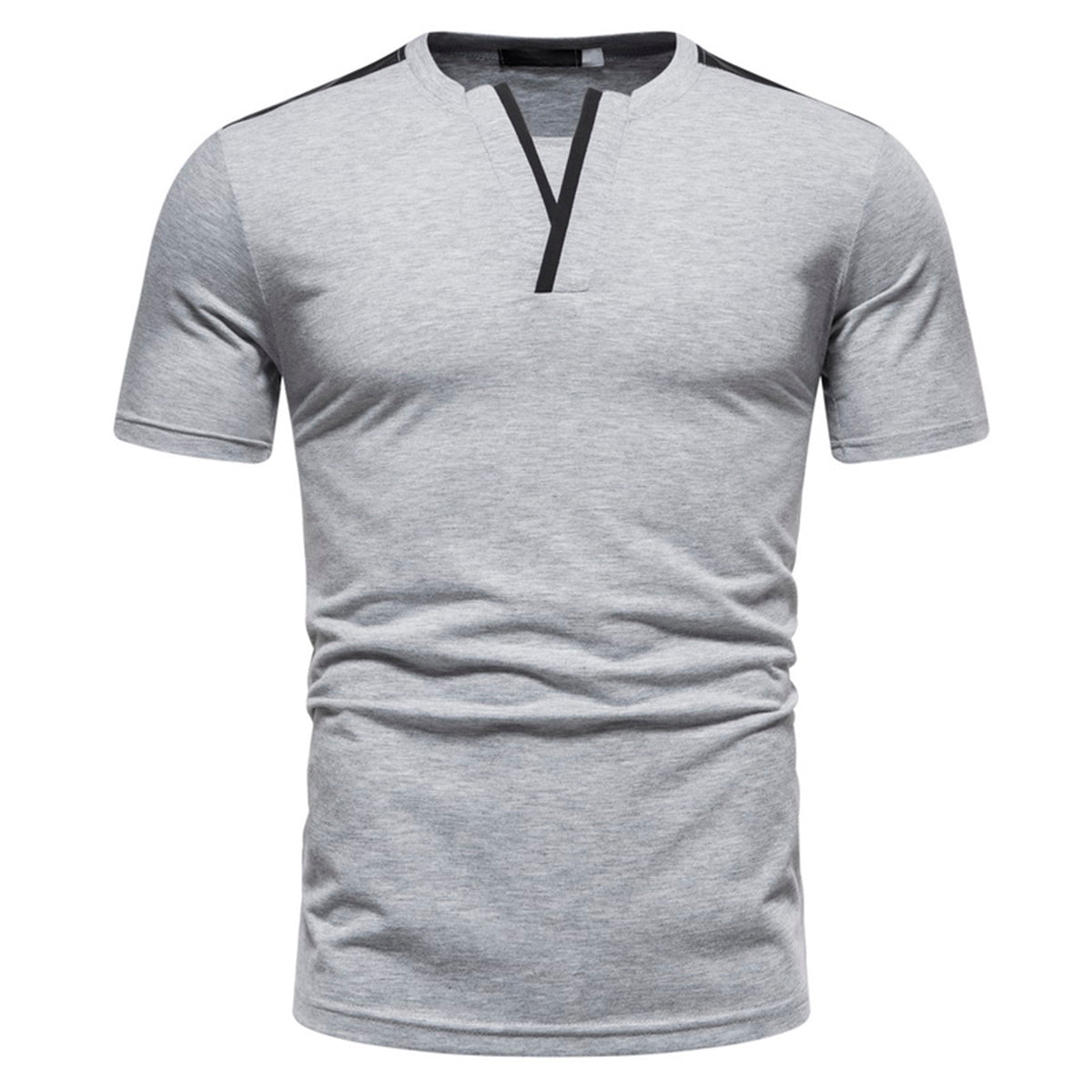 Men's Solid Color Round Neck Short Sleeve T-Shirt Light Gray
