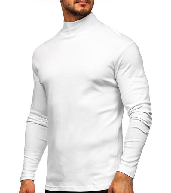 YOUTHUP Men's T-Shirt with High Neck, Long Sleeves, Solid Color, Slim Fit, Spring Autumn
