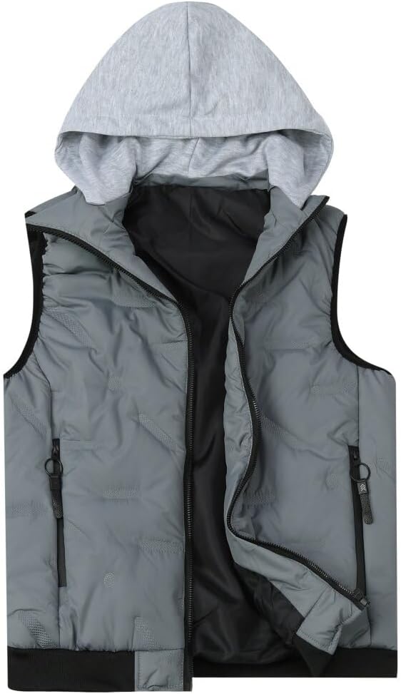 YOUTHUP Men's Sleeveless Quilted Down Jacket, Lightweight Color Hooded Vest, Thick Coats for Winter.