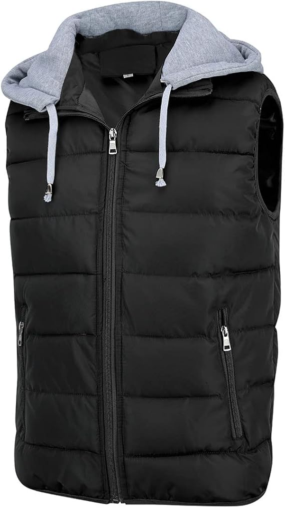 YOUTHUP Men's Sleeveless Quilted Down Jacket, Lightweight Color Hooded Vest, Thick Coats for Winter.