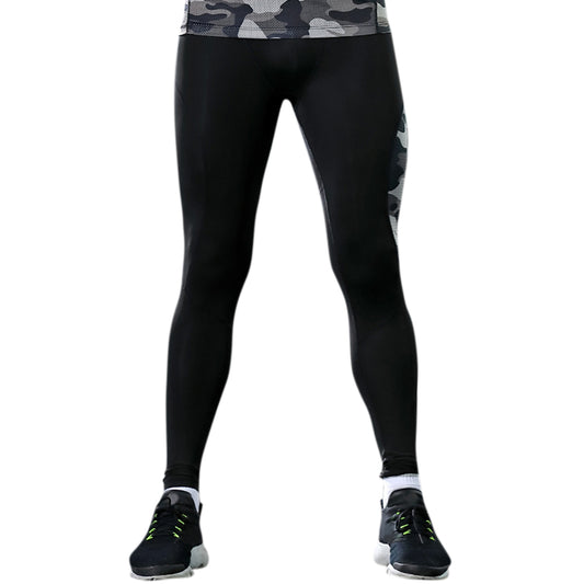 Men's spliced camouflage tight sports pants black+camouflage