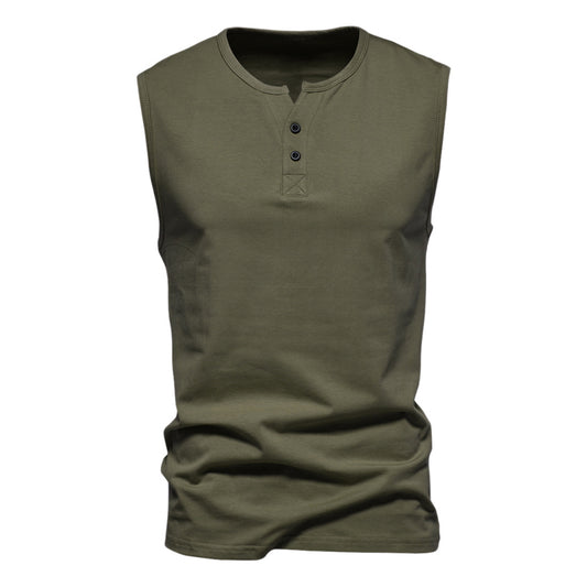 Men's solid V-neck sleeveless vest Army green
