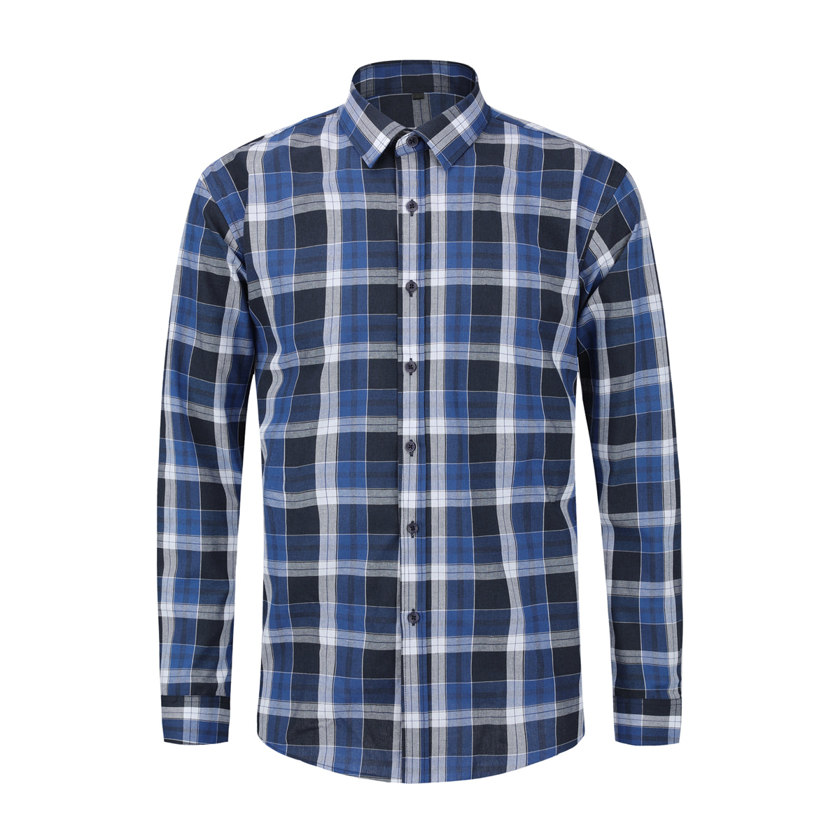Dark blue plaid shirt with long sleeves