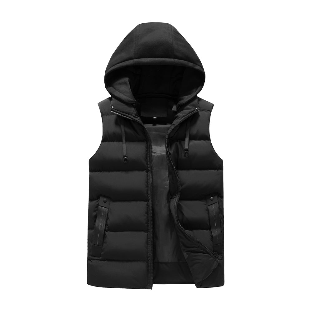 YOUTHUP Men's Gilet with Hood Winter Quilted Body Warmer Thick Windproof Outwear Sleeveless Puffer Coat