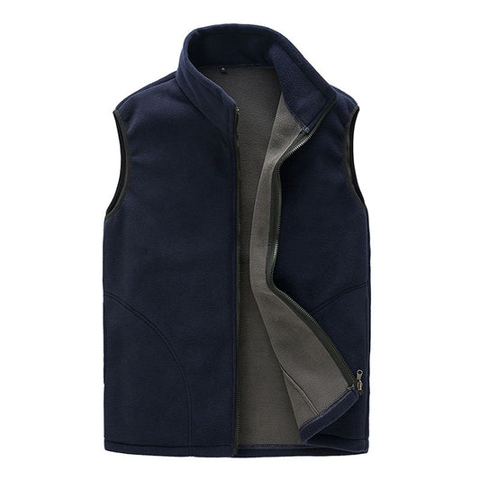 Men's solid color zipper vest in navy blue