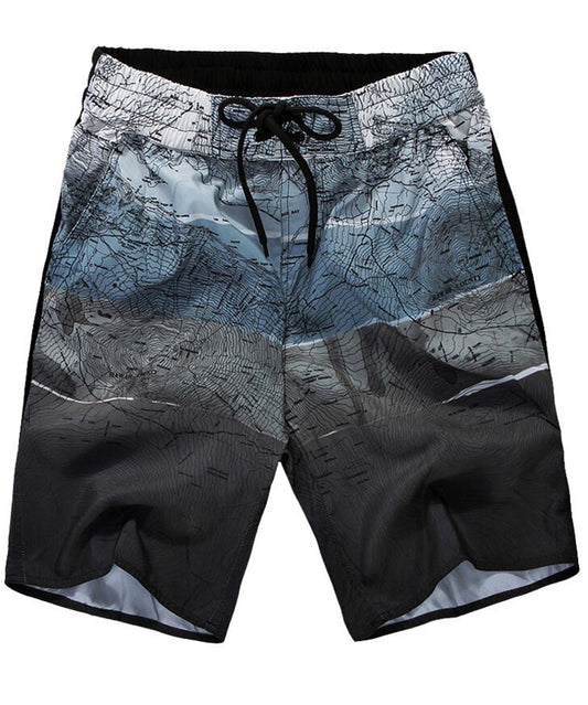 Men's loose beach sports printed five quarter shorts gray