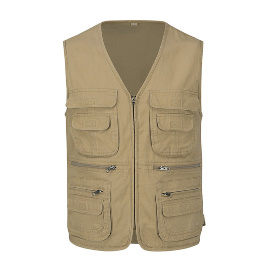 Men's solid v-neck multi-pocket vest yellow