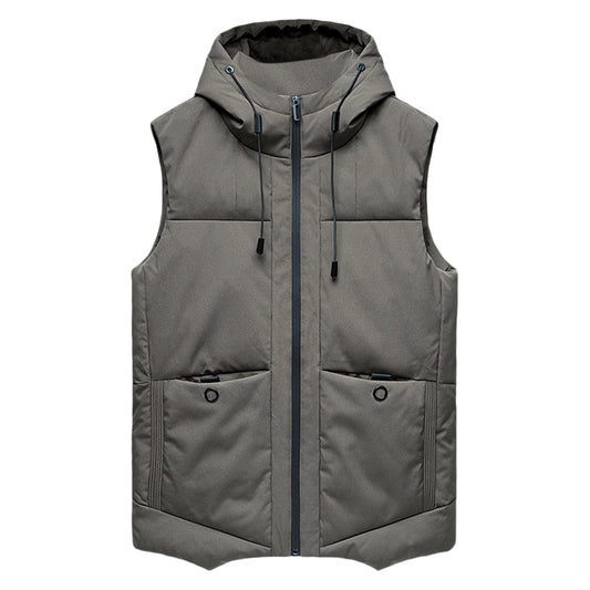 Men's solid color hooded thick vest brown