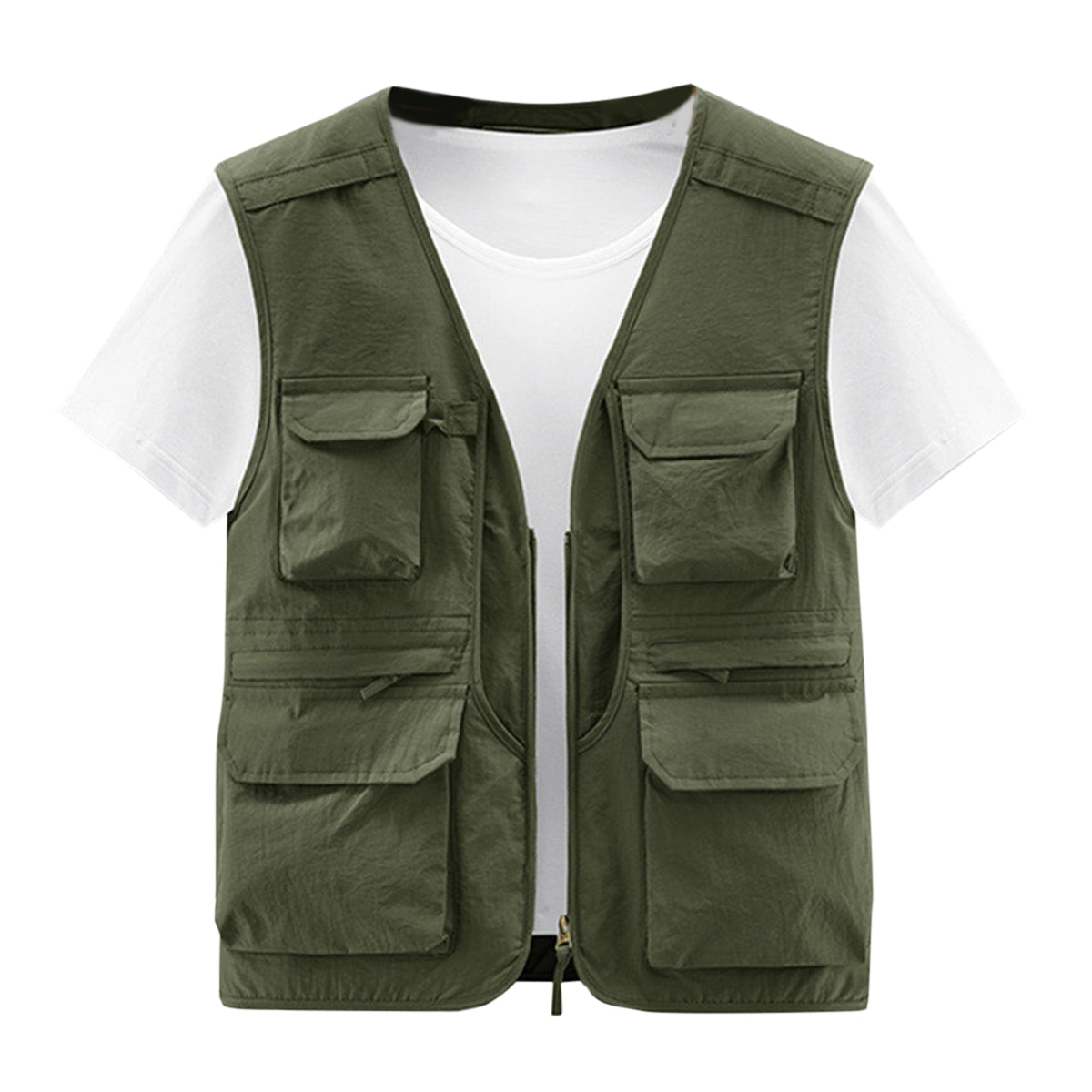 Men's casual V-neck jacket jacket with zipper in solid green