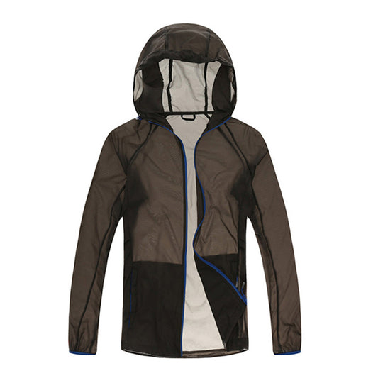 Men's solid color zipper hooded sunscreen clothing comes with a same color storage bag