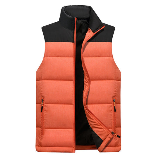 Men's color matching stand collar thickened vest vest orange
