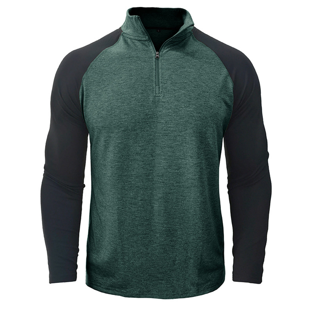 Men's Color Block Stand Collar T-Shirt Khaki
