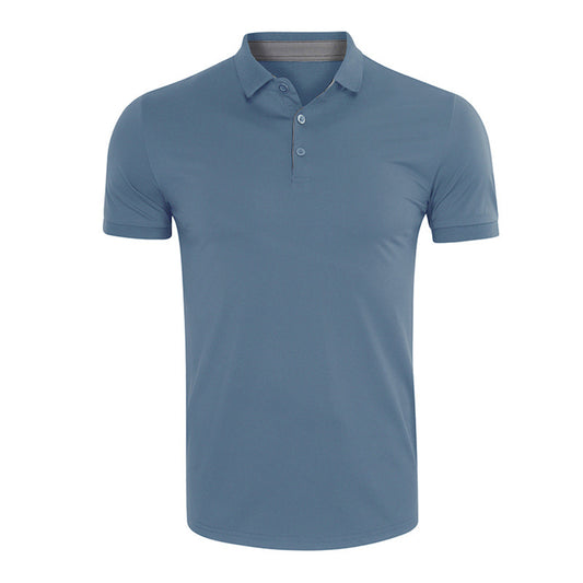 Men's casual quick drying short sleeved POO collar T-shirt denim blue US size
