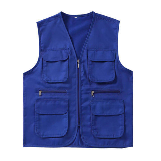 Men's solid color straight tube zipper vest in navy blue