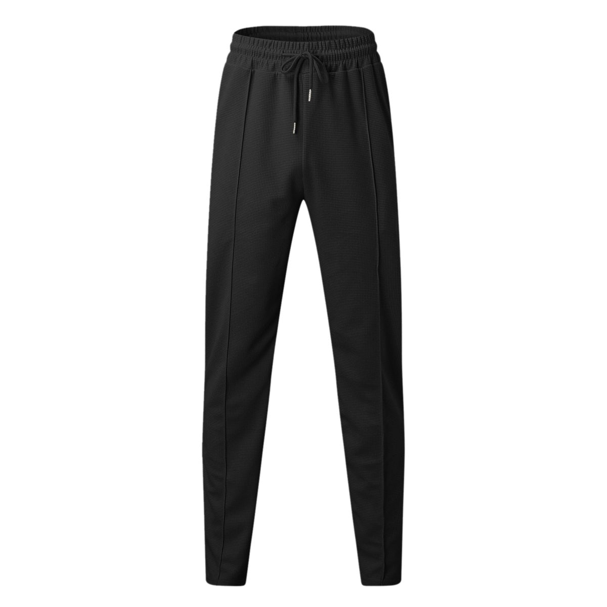 Men's solid color mid waist tied ankle sports casual pants black