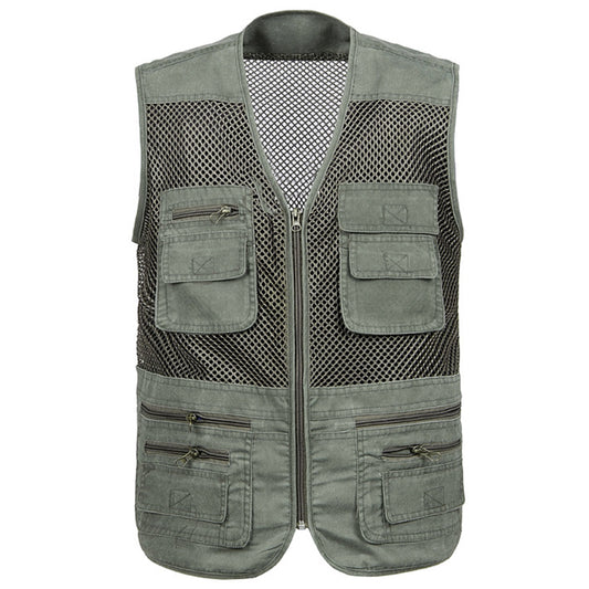 Men's multi pocket V-neck casual vest military green