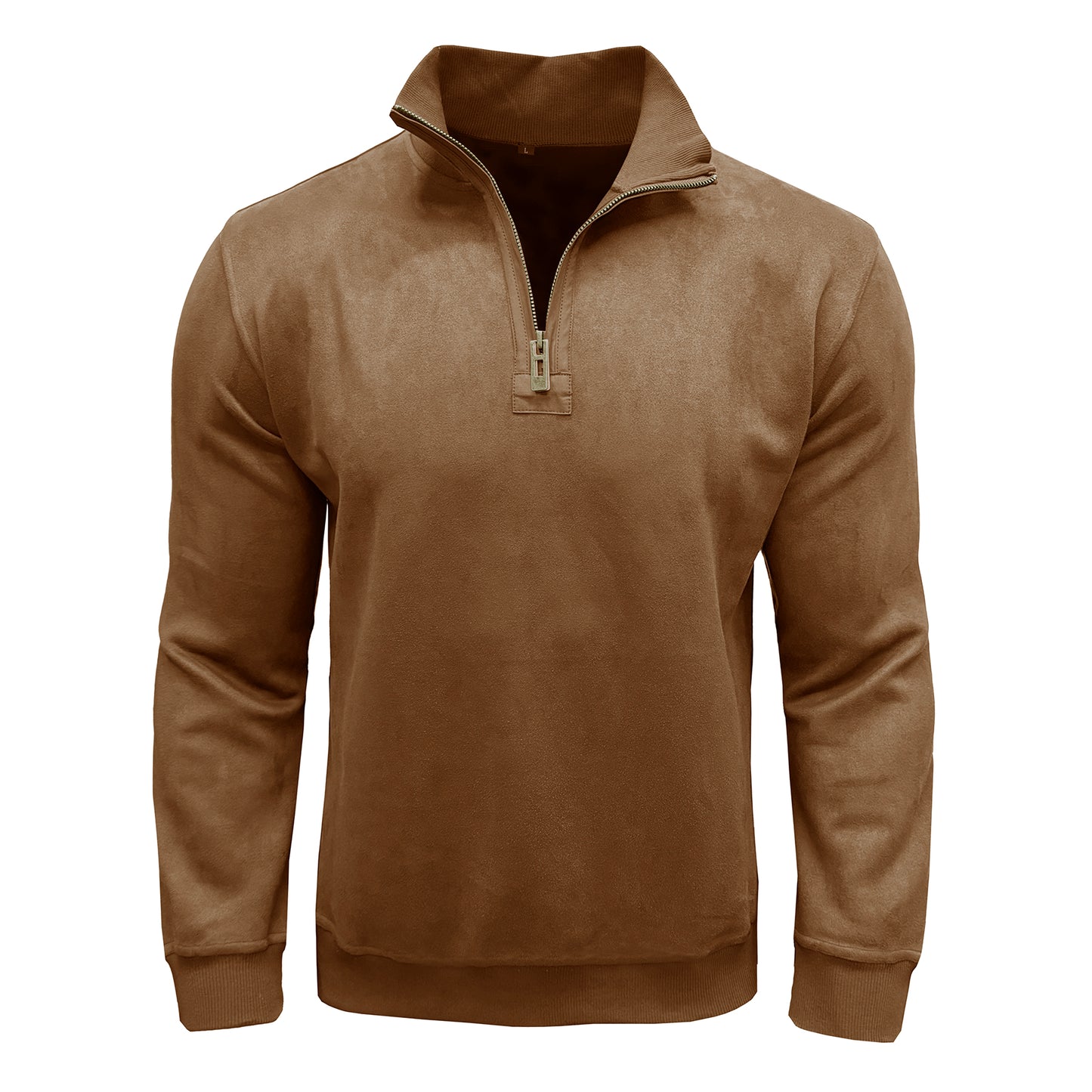 Men's solid stand collar baggy t-shirt khaki