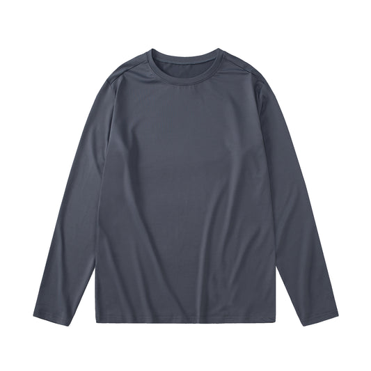 Men's loose round neck long sleeved T-shirt in dark gray