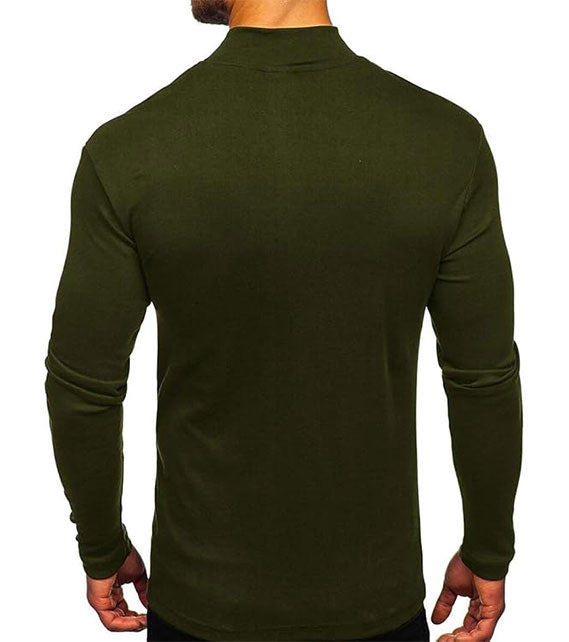 YOUTHUP Men's T-Shirt with High Neck, Long Sleeves, Solid Color, Slim Fit, Spring Autumn