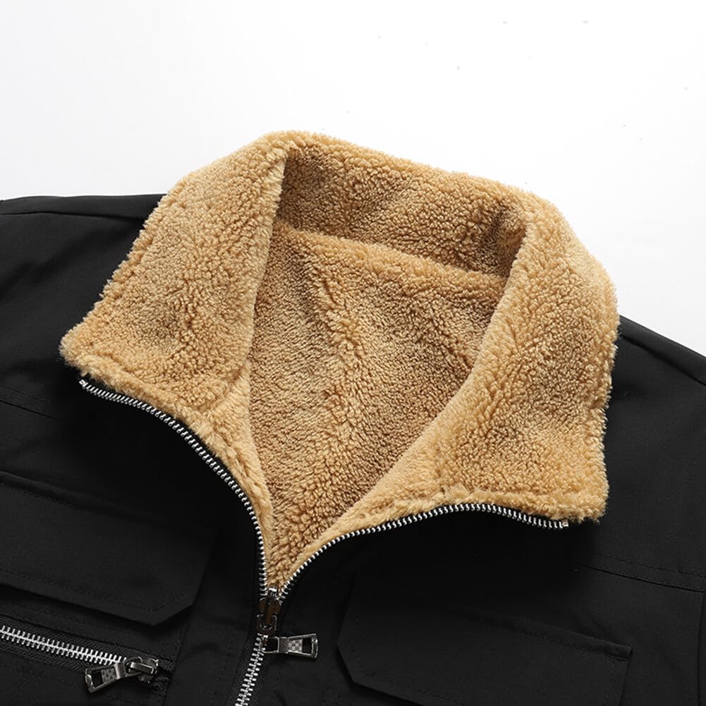 YOUTHUP Men's Jacket Casual Thick Fleece Bomber Jacket Solid Color Classic Jacket Coat Autumn Winter