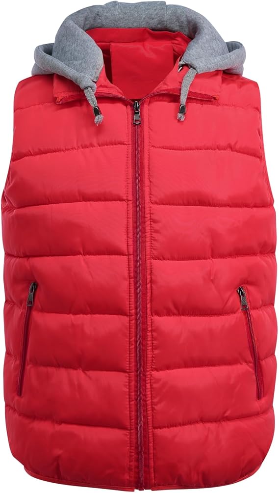 YOUTHUP Men's Sleeveless Quilted Down Jacket, Lightweight Color Hooded Vest, Thick Coats for Winter.