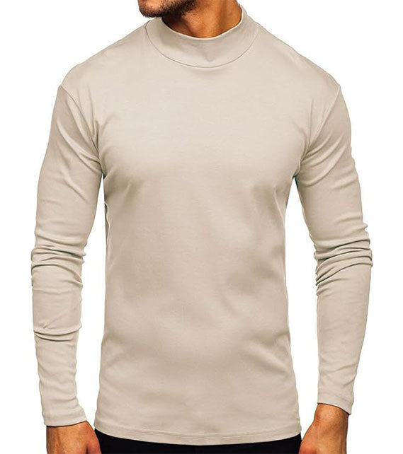YOUTHUP Men's T-Shirt with High Neck, Long Sleeves, Solid Color, Slim Fit, Spring Autumn