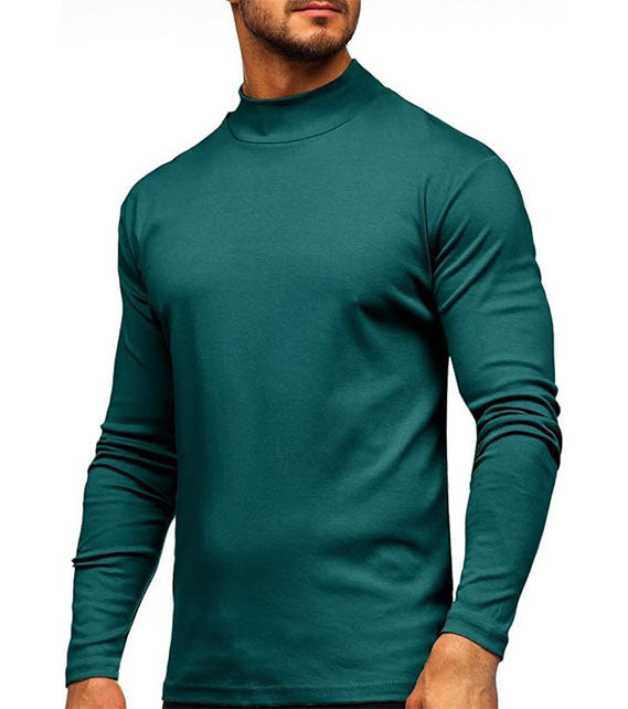YOUTHUP Men's T-Shirt with High Neck, Long Sleeves, Solid Color, Slim Fit, Spring Autumn