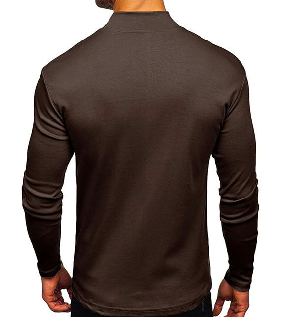 YOUTHUP Men's T-Shirt with High Neck, Long Sleeves, Solid Color, Slim Fit, Spring Autumn