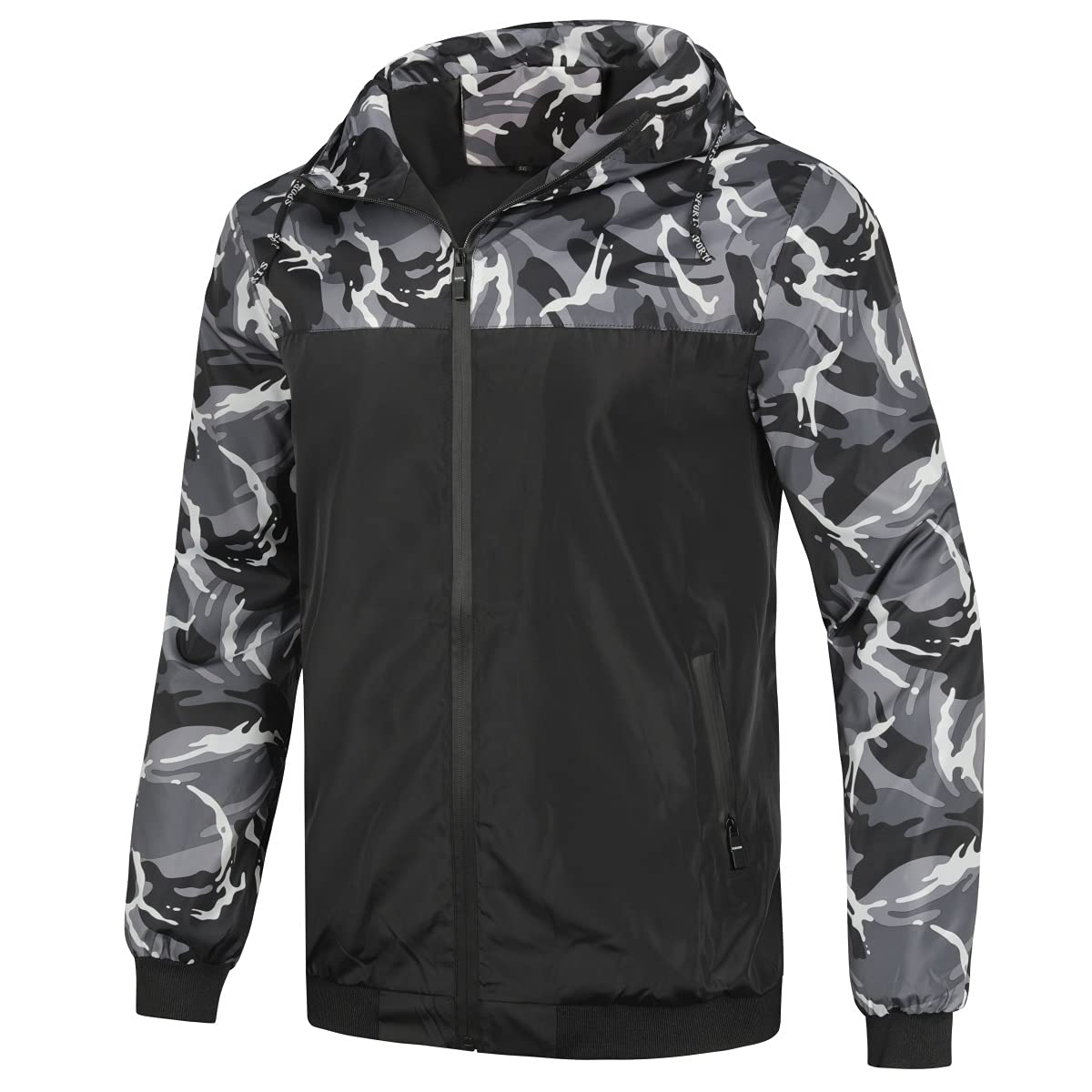 YOUTHUP Mens Camo Bomber Jacket with Hood Lightweight Summer Sports Jacket