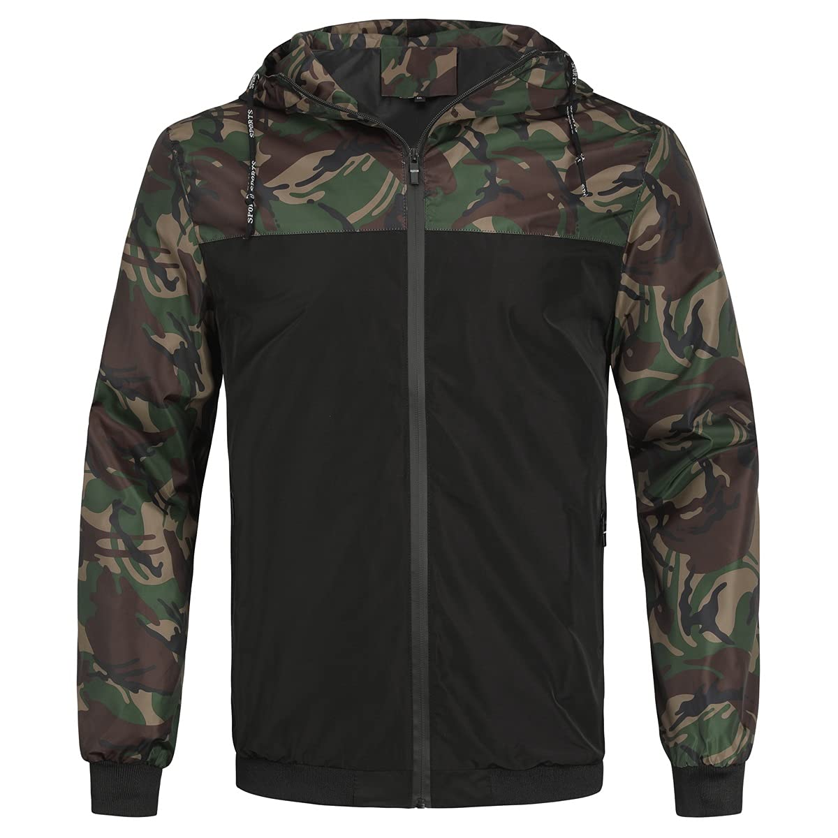 YOUTHUP Mens Camo Bomber Jacket with Hood Lightweight Summer Sports Jacket