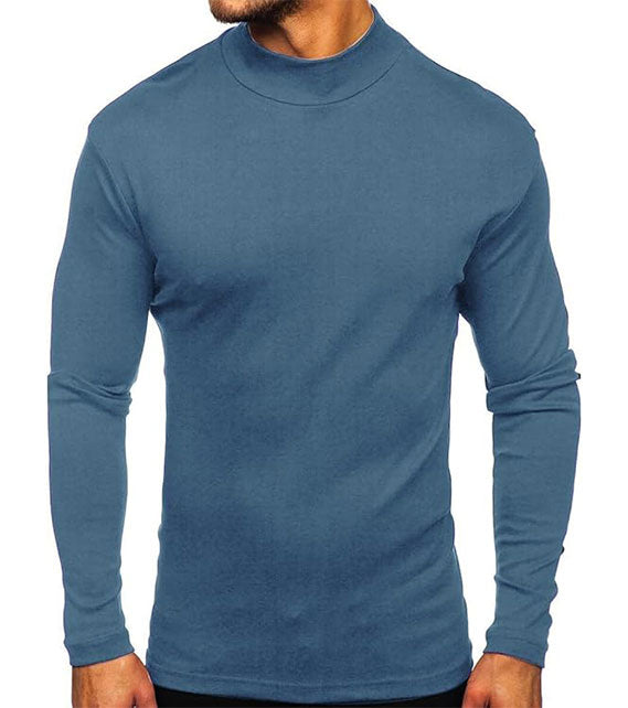 YOUTHUP Men's T-Shirt with High Neck, Long Sleeves, Solid Color, Slim Fit, Spring Autumn