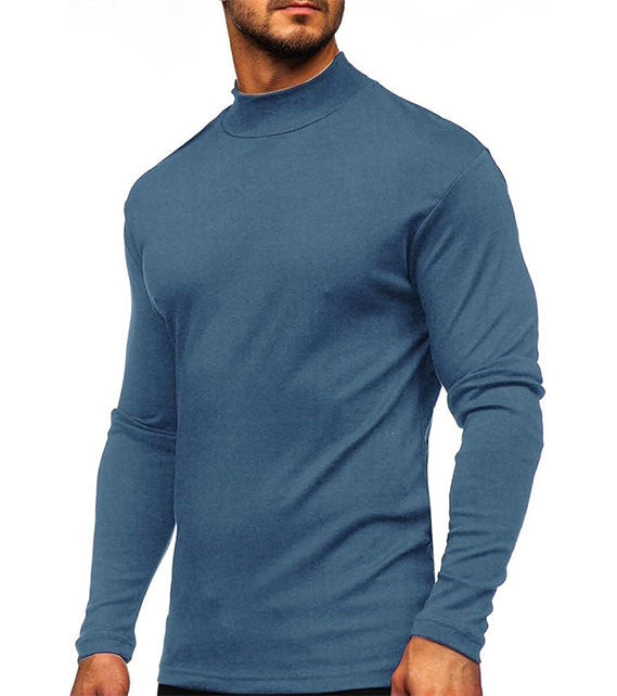 YOUTHUP Men's T-Shirt with High Neck, Long Sleeves, Solid Color, Slim Fit, Spring Autumn