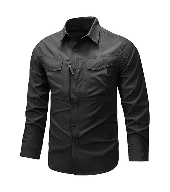 YOUTHUP Men's Military Style Shirts Long Sleeve Slim Fit Button Down Work Tops with Zipper Pocket