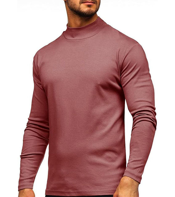 YOUTHUP Men's T-Shirt with High Neck, Long Sleeves, Solid Color, Slim Fit, Spring Autumn
