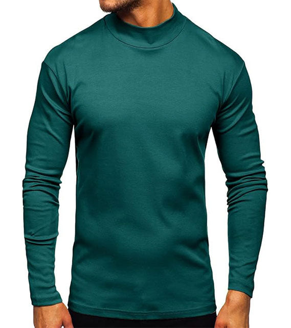 YOUTHUP Men's T-Shirt with High Neck, Long Sleeves, Solid Color, Slim Fit, Spring Autumn