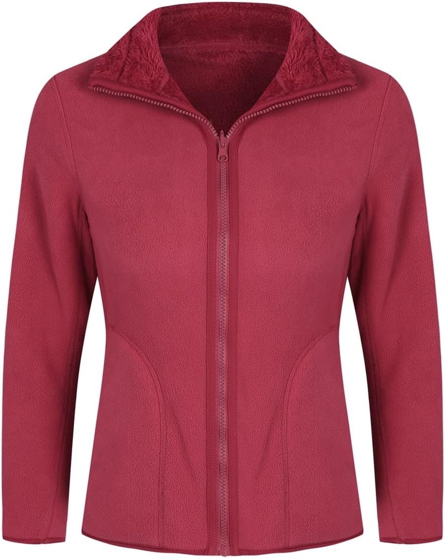 YOUTHUP Womens Fleece Jacket Ladies Lightweight Reversible Full Zip Jacket Soft Outwear