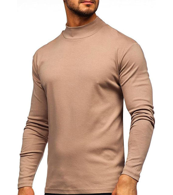 YOUTHUP Men's T-Shirt with High Neck, Long Sleeves, Solid Color, Slim Fit, Spring Autumn