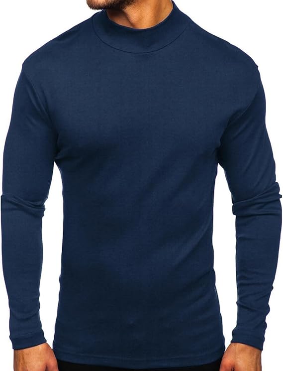 YOUTHUP Men's T-Shirt with High Neck, Long Sleeves, Solid Color, Slim Fit, Spring Autumn