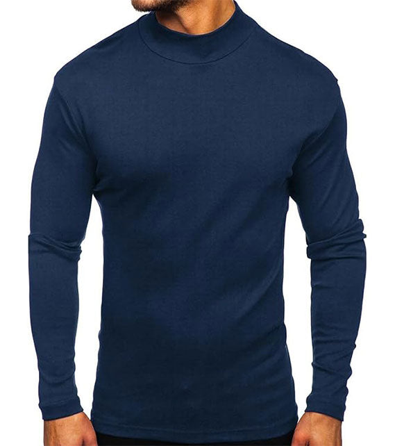 YOUTHUP Men's T-Shirt with High Neck, Long Sleeves, Solid Color, Slim Fit, Spring Autumn